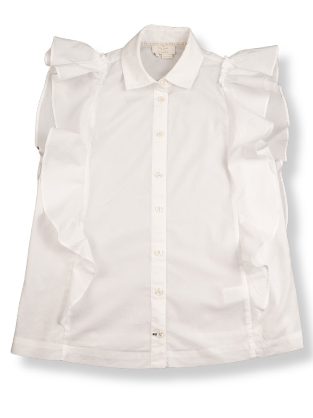 Kate Spade White Ruffle Blouse Size XS Sleeveless Button Front Top
